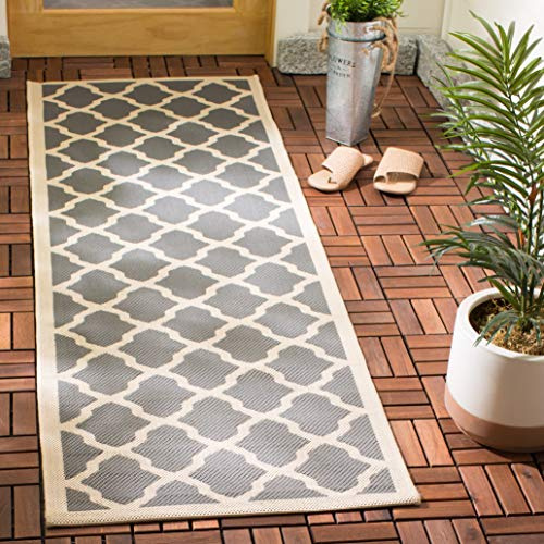 SAFAVIEH Washable Rug Outdoor Courtyard Collection - 2'3 x 8' Runner, Anthracite & Beige, Non-Shedding & Easy Cleaning, Ideal for Patio, Entryway, Mudroom, Hallway, Kitchen (CY6903-246)
