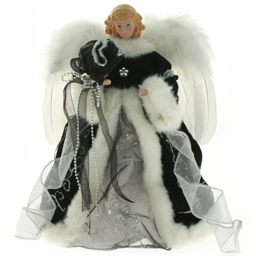 WeRChristmas 30 cm Angel Decoration Christmas Tree Top Topper with Feather Wings, Black/Silver