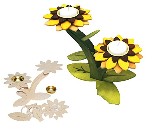 alles-meine.de GmbH Komplettset: Holz Bastelset - 3-D Teelichthalter als Blumen/Blüten zum Basteln - komplett ausgesägt Natur Kerzenständer - Set für Kinder & Erwachsene - zum ..