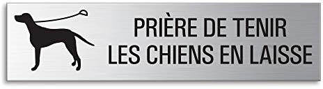 Plaque de Porte - Prière de Tenir Le Chien en Laisse | Signalétique en Acier inox brossé 160 x 40 mm No. 27248