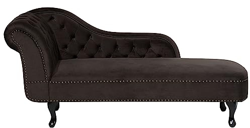 Beliani Klassische Récamiere im Chesterfield Style Samtstoff linksseitig Dunkelbraun Nimes
