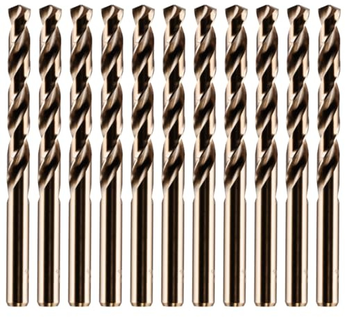 Rennie Tools - Box Of 10 x 8.5mm HSS Gold Cobalt Jobber Drill Bit Set | For Stainless Steel, Hard Metals, Cast Iron, Aluminium Etc. Precision Ground M35 Cobalt Twist Drill Bits Supplied In A Box