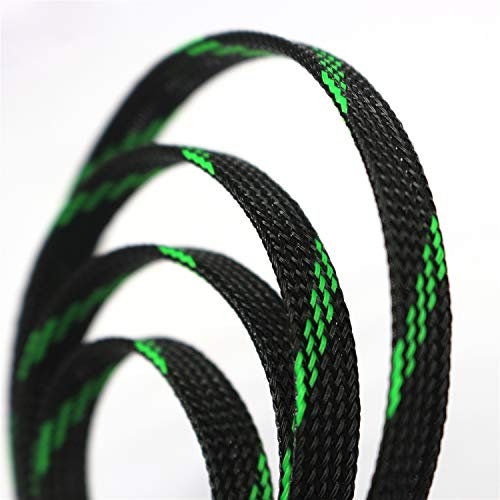 30ft PET Expandable Sleeving Flexo Wire Cable Sleeve (1/4, Green&Black)