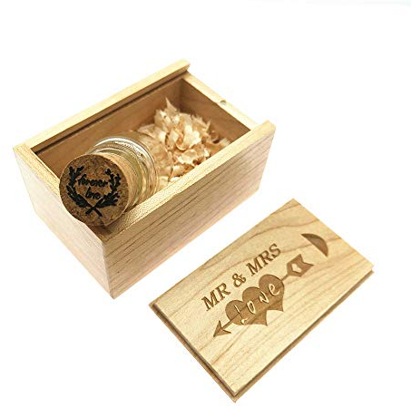 LXSINO 64GB USB Stick Glasflasche mit Holzbox, USB Stick Pendrive für Hochzeit, Freunde, Familie