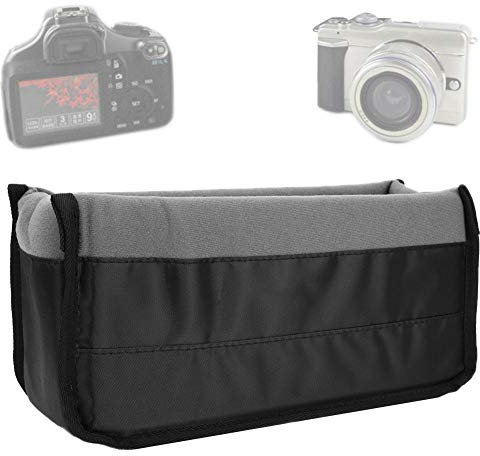 Topiky DSLR Camera Insert Bag,Adjustable Soft Padded Partition Protective Thickened Shockproof Waterproof Photography Carrying Case Storage Pouch with Hook/Loop for Camera/Lens(Grey)
