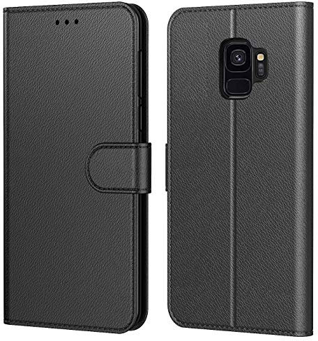 Tenphone Etui Coque pour Samsung Galaxy S9, Protection Housse en Cuir PU Portefeuille Livre,[Emplacements Cartes],[Fonction Support],[Languette Magnétique] pour (Galaxy S9 (5,8 Pouces), Noir)