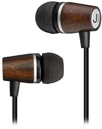JAZ Auricolari a Filo Woody in Legno d'ebano con Cavo Jack da 3,5 mm, Microfono Integrato e Tasto di Risposta/fine Chiamata