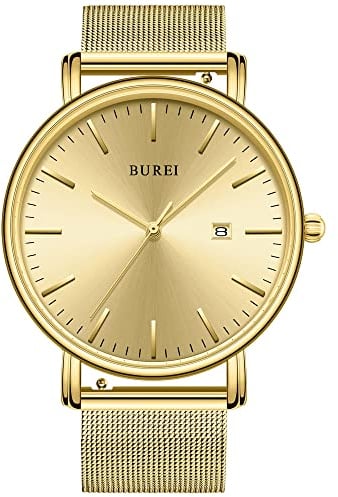 BUREI Ultra Dünne Uhren Herren Gold Analoges Datum Armbanduhr Herren mit Japanisches Quarzwerk, Geschenke für Männer