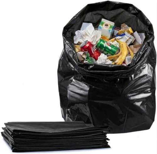 Tezraftaar® 50 x Black Heavy Duty Bin Liner Bags 18 x 29 x 39 90 Litre 160 Gauge Strong Refuse Sacks Thick Plastic Bin Bags for Household Kitchen Office Garden Waste Recycling