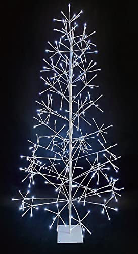 SHATCHI 5Ft/1.5m Pre-Lit White Twig Christmas 186 Cool Micro LEDs – Mains Operated – Indoor/Outdoor Birch Tree Xmas Home Light Decoration, Metal, 150 cm