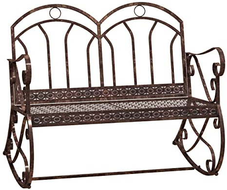 Outsunny Panchina a Dondolo da Esterno in Metallo, Dondolo a 2 Posti da Balcone con Braccioli, 104x75x95.5cm, Colore Bronzo