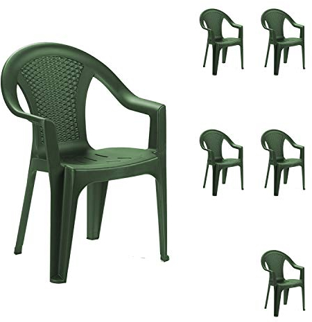 Mojawo 6 Stück Stapelstuhl Gartenstuhl Ischia Bistrostuhl Gartensessel stapelbar Rattan-Optik Balkonmöbel Gartenmöbel Grün