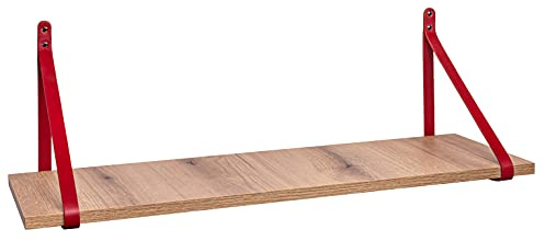ABRATO® Wandregal Eiche Evoke 100x25x1,8 cm Schweberegal mit Ledergurten Aufhängung Rot