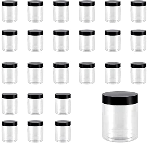 KOHAND 24 Pack 250 ML 8 OZ Plastic Jars with Black Lids, Clear Plastic Wide Mouth Storage Jars, Empty Round Slime Containers for DIY Crafts, Beads, Glitter, Food, Snacks, Spice