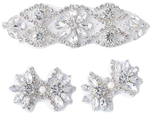 FINGERINSPIRE 3 Stück 2 Stil Strassapplikationen für Brautkleider zum Aufbügeln/Nähen Strass Patch Strass Hot Fix Applikationen zum Nähen von Applikationen für Brautkleid, Kopfbedeckung