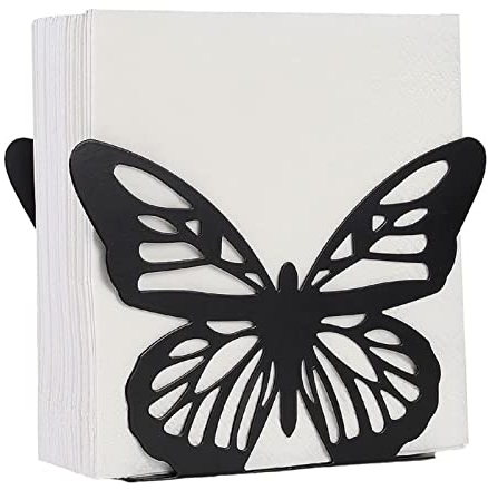 MIAO JIN Serviettenhalter mit Schmetterling, Edelstahl, schwarz, für Café, Restaurant, Bauernhaus
