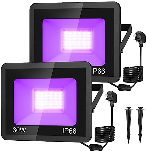 30W UV Black Lights, NATPOW UV Lights UV Floodlights LED 395nm, IP66 Waterproof Stage Light Decoration Lighting for Fluorescent Party, Disco,Halloween,Bar,Christmas,Aquarium(2 Pack)