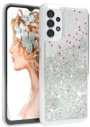 EAZY CASE Hülle kompatibel mit Samsung Galaxy A13 (4G / 5G) Schutzhülle mit Flüssig-Glitzer Handyhülle Schutzhülle Back Cover mit Glitter Flüssigkeit TPU/Silikon Transparent/Durchsichtig Silber