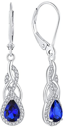 YL Unendlichkeit Knoten Tropfen Ohrringe 925 Sterling Silber September Geburtsstein Saphir Ohrringe für Damen