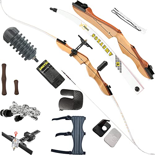 wolfman Recurvebogen Set Erwachsene 66/68/70 Zoll 12-40 lbs Recurve Bogen Set Praxis Bogen Wettbewerb Bogen Jagdbogen für Bogenschießen Club Schießwettbewerb Rechtshänder(Weiß Typ A, 70/26Lbs)
