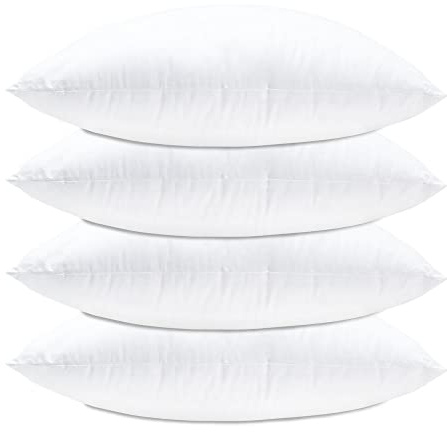 Lancashire Textiles Cushion Pads 16 x 16 Inch (40 x 40 cm) – Premium Bounceback Hollowfibre Pack of 4 Insert with Soft Polycotton Cover, Hypoallergenic, Made in Britain Bed Pillow