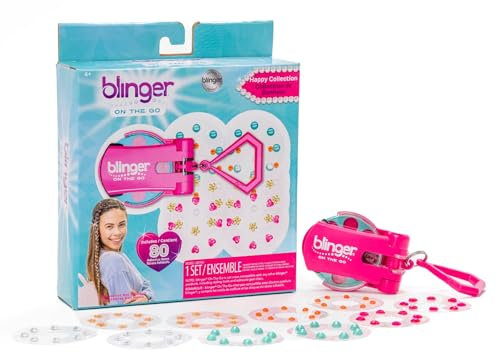 blinger® On The Go Mini Starter Kit – Happy (Pink) | 80 Strasssteine ??| Haarstyling-Werkzeug | Haarsicher – Bling in Brush Out