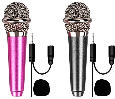 MUEEAD 2-Piece Mini Microphones, Portable Wired Karaoke & Singing Microphones for Mobile Phones & Laptops