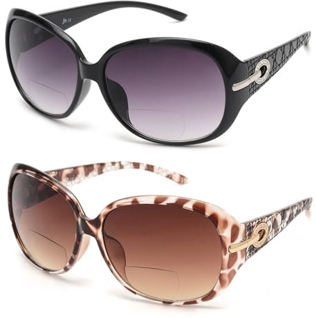 JM Klassisch Bifokale Lese Sonnenbrille für Damen Jahrgang Lesebrille Draussen UV-Schutz Schwarz + Schildkröte +2.0