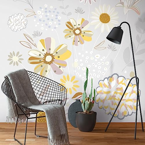 Livingwalls Vliestapete - Tapete Blumen in Gelb, Beige und Rosa - Wandtapete für verschiedene Räume - Wandbild XXL 2,80 m x 1,59 m