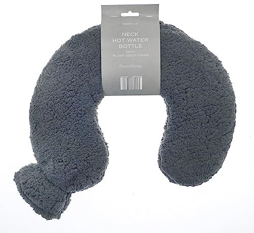 B4E Grey Neck and Shoulder Hot Water Bottle with Soft Teddy Fur Cover| Neck and Shoulder Long Lasting Hot Water Bottle to Release Pain, Headaches and Relax Muscles