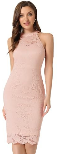 Allegra K Robe en Dentelle élégante pour Femme Robe Fourreau de Cocktail Moulante sans Manches Costume d'halloween Rose Clair XL