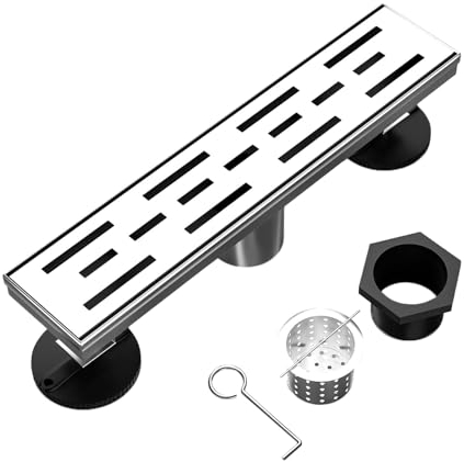 BARONAGE 12 Zoll Linearer Duschablauf Abfluss mit Mauerwerk-Muster Abdeckgitter abnehmbar – rechteckiger Bodenablauf Duschabfluss 304 Edelstahl Zubehör CUPC zertifiziert (gebürstet)