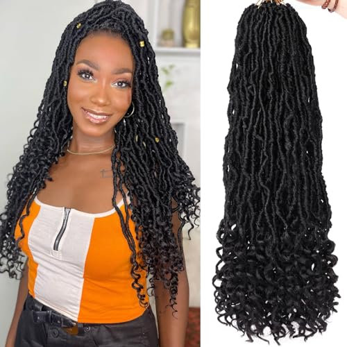 Samtress 24 pouces Nu Faux Locs Crochet Cheveux avec extrémités bouclées 7 Packs Pre-looped Soft Locs Tresses Cheveux Synthétiques Naturels Noirs Déesse Locs Crochet Extensions de cheveux