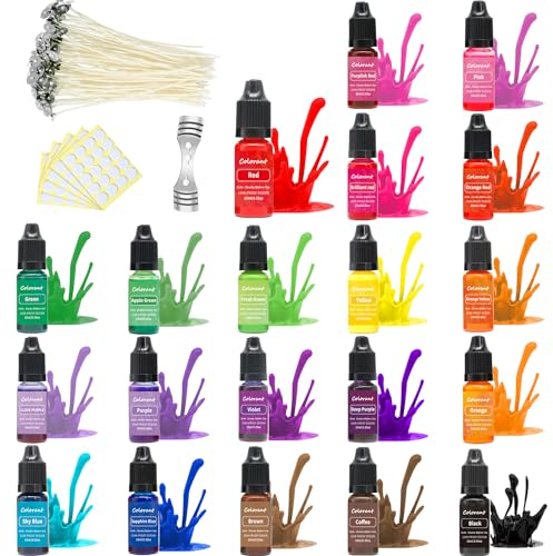 Set de Color para Velas, 20 Colores de Color Líquido para Hacer Velas Tinte Líquido para Velas Altamente Concentrado para Cera de Soja Cera de Abejas Cera de Parafina Cada uno - 10 ml