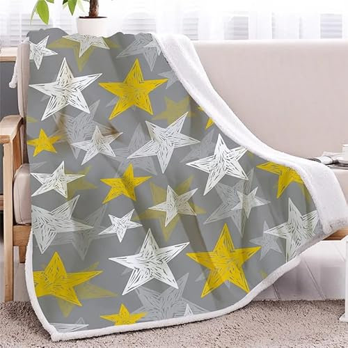Kuscheldecke 180x220 cm Grauer fünfzackiger Stern Flauschige Plüsch Decke Für Kinder Erwachsene, Warm Mikrofaser Tagesdecke TV-Decken Sofadecke Wohndecke Couchdecke Flanell Fleecedecke