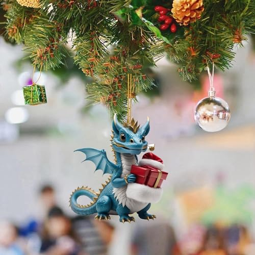 Weihnachtsbaumschmuck Holz Weihnachtsbaum Schmuck Ornament, Weihnachts Drachen Ornament, 2D Kreative Anhänger Christbaumschmuck, Weihnachtsbaum Deko Weihnachtsdeko (D, One Size)