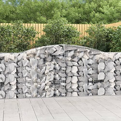 prissent Gabionenkörbe mit Bogen, 8 Stück, 400 x 50 x 100/120 cm, Gabionenkörbe aus verzinktem Eisen, für Steinmauern, Gabionen, Metallgabionen, dekorative und schalldämmende Gartenbarriere