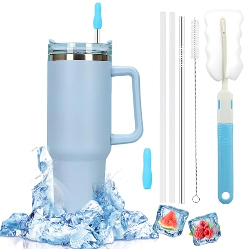 Doppelwandiger Edelstahl Thermobecher mit Strohhalm,Vakuum Isolierbecher Becher,Edelstahl Kaffeebecher mit Deckel,Kaffeetasse für Heißer und Kalter Getränke,Reisebecher Thermobecher Kaffee für Auto