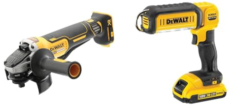 DEWALT DCG406N-XJ DCG406N-XJ-Mini-Amoladora sin escobillas XR 18V & DCL050-XJ 18 V XR Handheld Yellow LED Area Light, Bare Unit, Multi