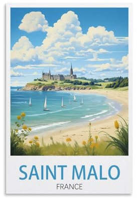 BaHeLs Saint Malo Frankreich, Vintage-Reiseposter, Strand, 20 x 30 cm, Leinwand-Kunstdruck, Gemälde für Wanddekoration, Wohnzimmer, Schlafzimmer