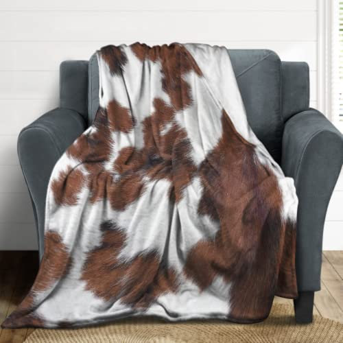 fifbird Decke mit braunem Kuhfell-Muster, weiches Flanell, Bauernhoftier-Design, Überwurfdecken für Couch, Bauernhof, Kuhdecke, Reisedecke, niedlich, 152,4 x 127 cm