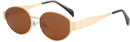 Dollger Retro Oval Polarisiert Sonnenbrille Damen Herren Metal Trendy Classic Mode-Sonnenbrillen UV400 Schutz,Goldrahmen Tee