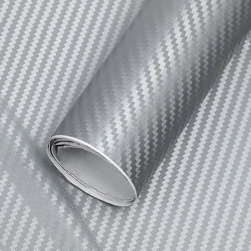 Rouleau de Vinyle 3D en Fibre de Carbone, Kacepar Film de Protection de Peinture pour Voiture, Moto, Van, décoration intérieure/extérieure étanche, Effet 3D texturé, 50cm x 152cm - Argent