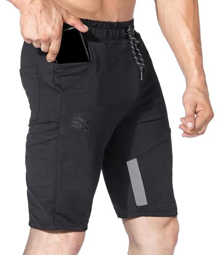 BROKIG Gym Shorts Herren Baumwolle Fitness Sport Shorts Herren Kurze Hose mit Taschen (Schwarz,S)