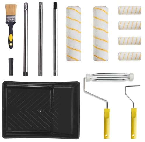 Paint Roller Set, Painting Set, Paint Roller Hanger with 3-Piece Aluminium Rod from 26 to 120 cm, Paint Brush, Paint Tray, Painting Accessories