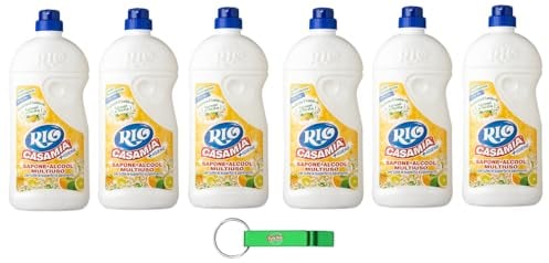 6 X Rio Casa Mia + Igiene Sapone e Alcool Multiuso Agrumi di Sicilia, detergente per pavimenti e superfici, agrumi siciliani, 1250 ml + portachiavi Beni Culinari