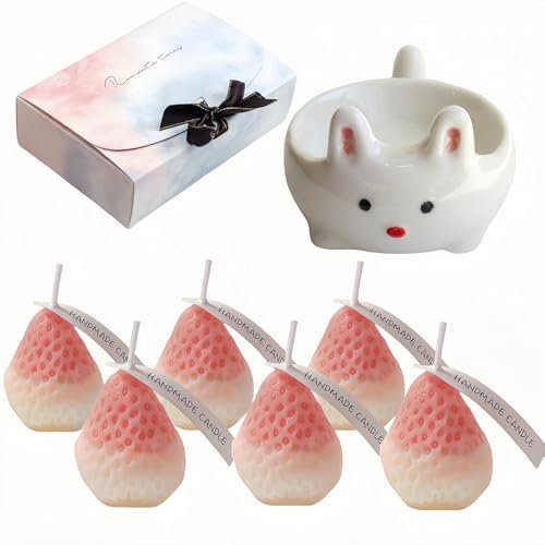 Duftkerzen Geschenk für Frauen, 6 Erdbeerkerzen mit Kerzentablett,Weihnachtsgeschenke für Frauen,Geburtstagskerzen Geschenke für Damen, Hochzeitsgeschenke, Valentinstagskerzen, Hochzeitstagskerzen