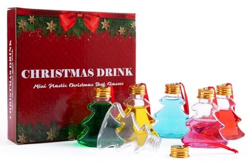 Viva Terry Christmas Booze Balls Set - Fillable Clear Plastic Xmas Tree Hanging Shot Glasses Ornaments with Drink, Beverage, Candy - Decoration for Christmas Tree, Party, Home, Holidays(Tree, 6 Pcs)