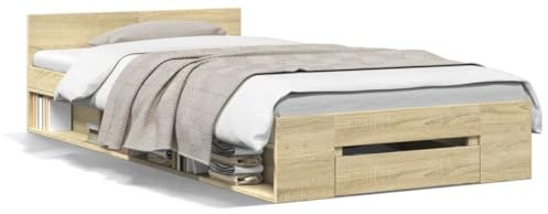 Sufrk Bettgestell mit Schublade Bett Mit Stauraum Betten Daybed Bettgestell Sonoma-Eiche 100x200 cm Holzwerkstoff