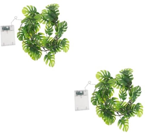 Amosfun 2pcs String Monstera Leaf Vine Faux Vines Artificial Leaf Fairy Plant Decorations Faux Palm Tree Leaves Hanging Vine Lights Battery Operated Fairy Light Leaf Decor Green Plastic